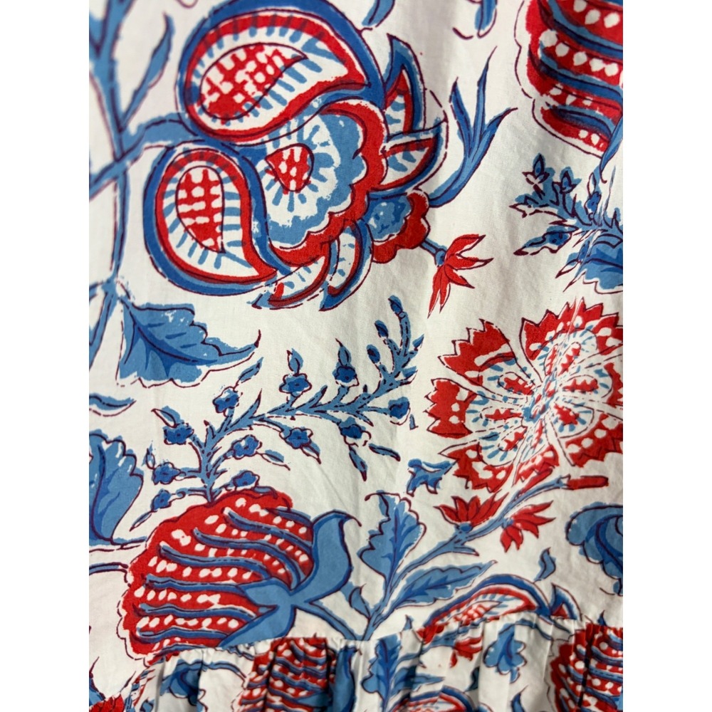 Caroline Constas Dress Womens XL Blue Red Floral Print Flutter Sleeve Cotton - Picture 6 of 10